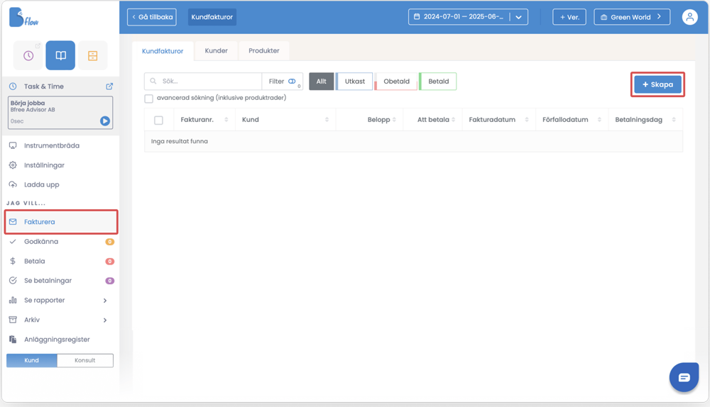 Screenshot från Bflows webbapplikation